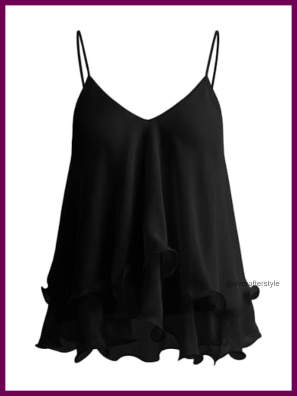 Ruffled Chiffon Camisole Top Flowy Layered Spaghetti Strap V Neck Blouse